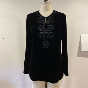 Talbots Velvet Long Sleeve Embellished Top